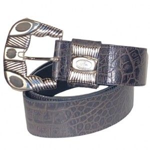90s MZ New York Western Belt Top Grain Leather Brown lined Silver Buckle size L